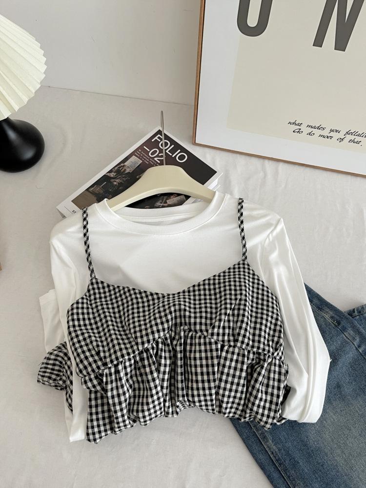 Spring Women s Strappy Two-Piece Set with Ruffled Hem: Sweet and Youthful Fashion Layering One Size