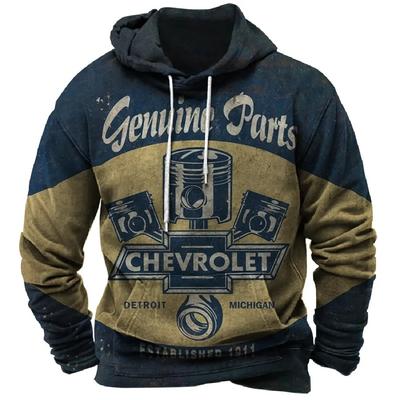 Vintage Men's Hoodie Racing Graphic Print Fashion Hooded Sweatshirt Autumn Oversized Clothing Casual Street Long Sleeve Pullover