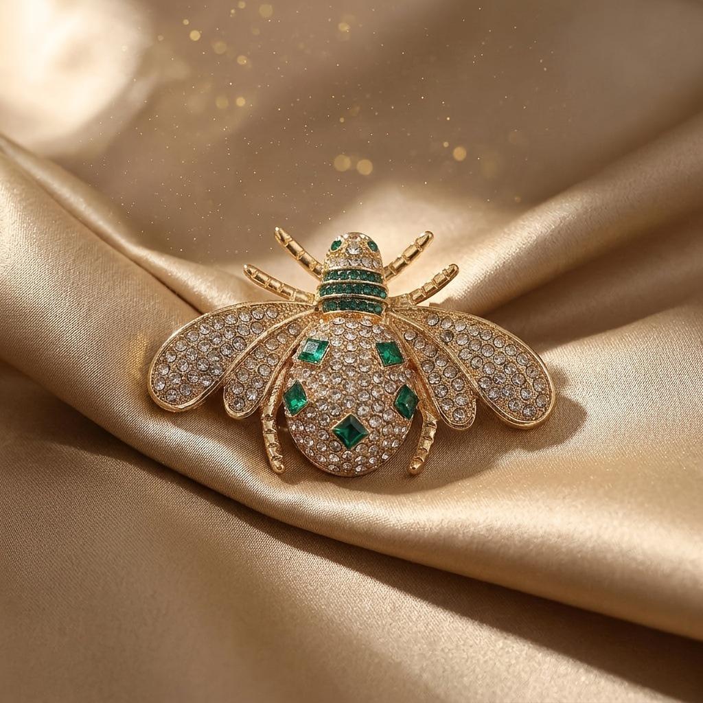 Vintage Rhinestone Bee Brooch: Elegant Lapel Pin for Cardigans and Collars