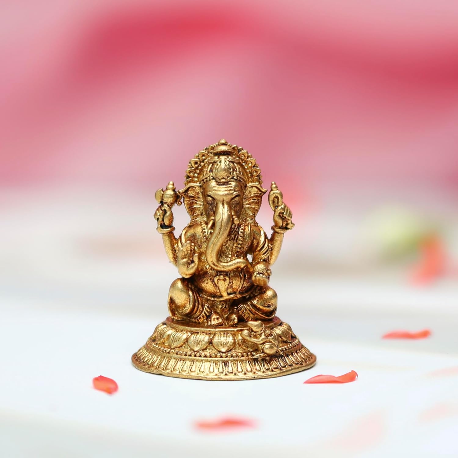 Pure Brass Ganesh Ji Idol, Handcrafted Murti, Ganpati Bappa Idol, Gold - 4 Cm