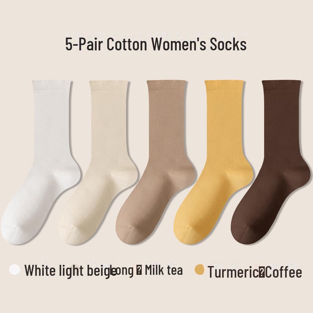 Women's White Medium-Length Cotton Socks - Boneless, Deodorant, Perfect for Spring and Autumn
