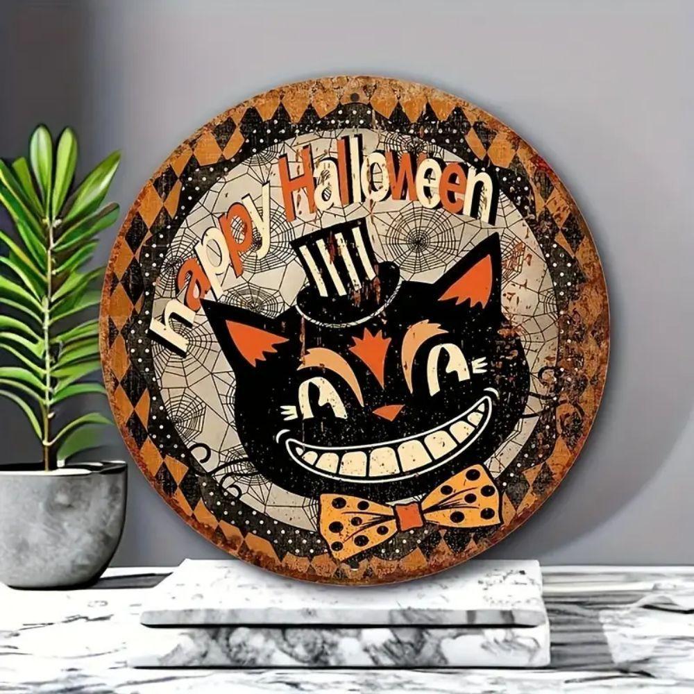 Halloween Wooden Door Plaque Craftsmanship Circular Logo Witch Pendant Home Decor