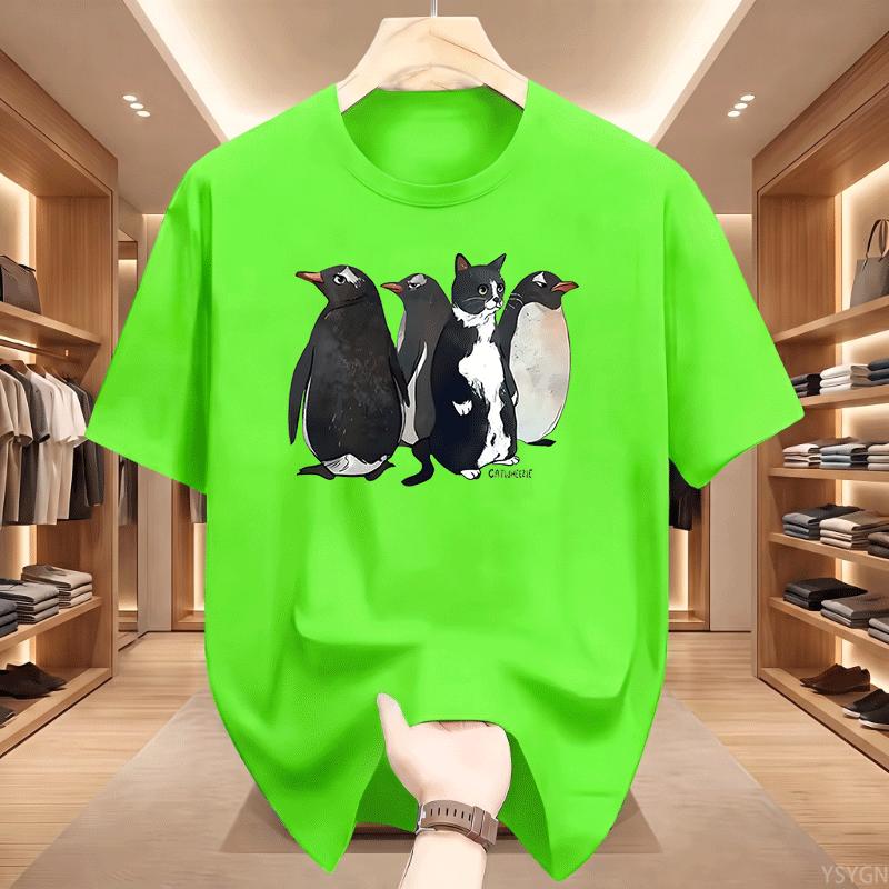 Funny Penguin Graphic T Shirts Cat Printed Tshirt Unisex Unisex Loose Cotton Short Sleeve Tshirts Summer Round Neck Short Sleeve Tee