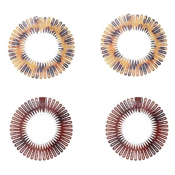 Sowaka 4 Pcs Circular Stretch Hair Wrap Holder Combs, Plastic in Black and Brown for Women Girls Outgoing Sports Hair Accessories Round-leopard