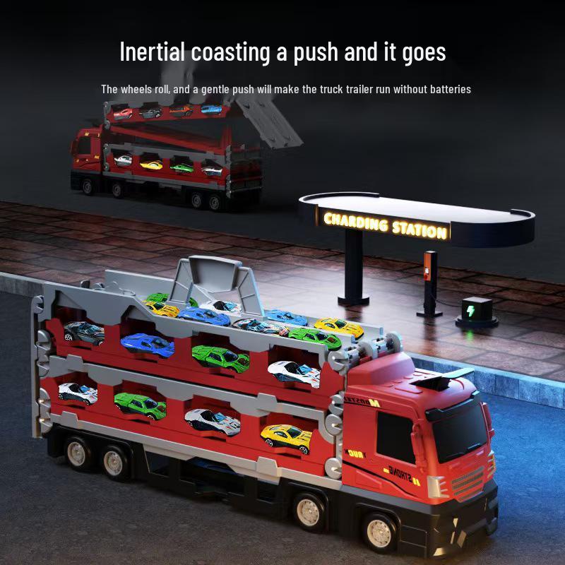 Transforming Toy Truck with Storage and Track, Ejects Small Alloy Cars - Ideal Gift for Kids