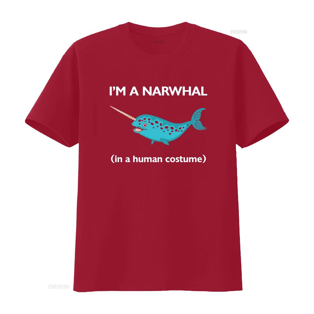 Funny I Am A Narwhal In Human Costume Fish Sea Ocean T Shirt Vintage Washed Casual Soft Stretched Comfortable Breathable