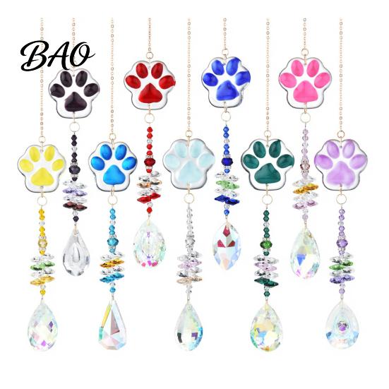 Soft Decoration Gift For Pet Owners Crystal Cat Paw Wind Chimes, Suncatchers for Windows Hanging, Swaying Layered Beads Decor Prism Rainbow