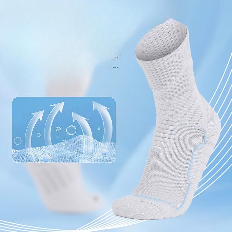 Basketball Professional Towel Sole Socks, Pure Cotton Women's and Men's Solid-color Sports Socks, Shock-absorbing and Anti-slip Mid-calf Socks
