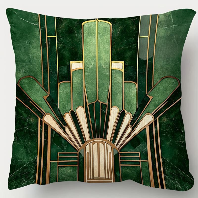 Luxury Art Deco Green Marble Pillow Cover Gold Geometric Sunburst Print Modern Cushion Case For Sofa Bed Couch Home Decor