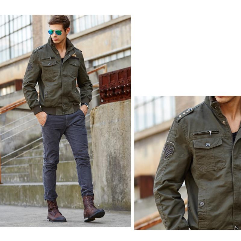 Men's Casual Pure Color Cotton Jacket Mens Thin Spring and Autumn Top Zipper Pocket Collar Stand-Up Large Size Fit Outerwear