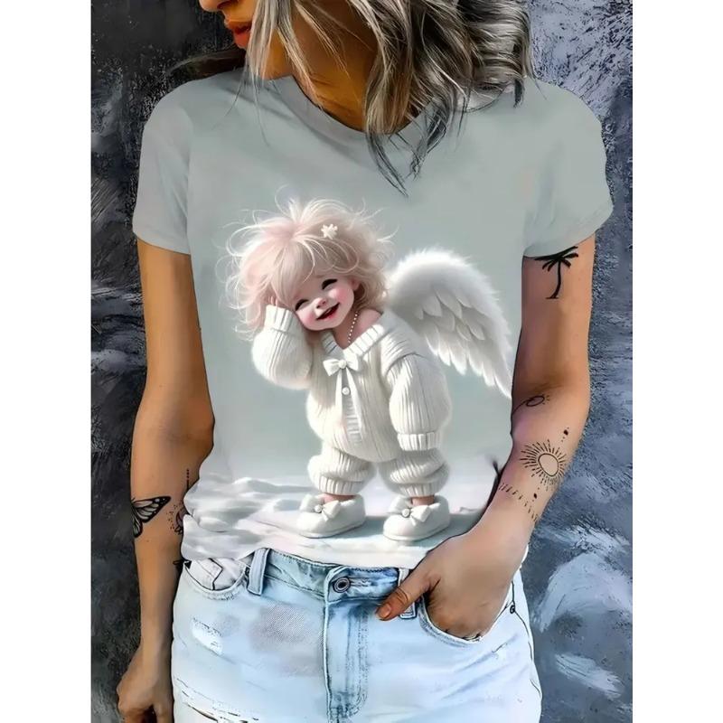 Summer Ladies Christmas 3D Printed Crew Neck T-Shirt Fashion Versatile Trend Breathable Casual