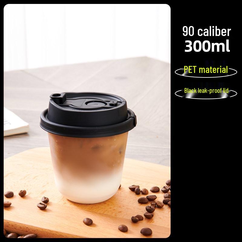Transparent Disposable Coffee Cup with Lid, 90 Caliber, American Style for Cold Drinks, Milk Tea, Chubby Takeaway Cup