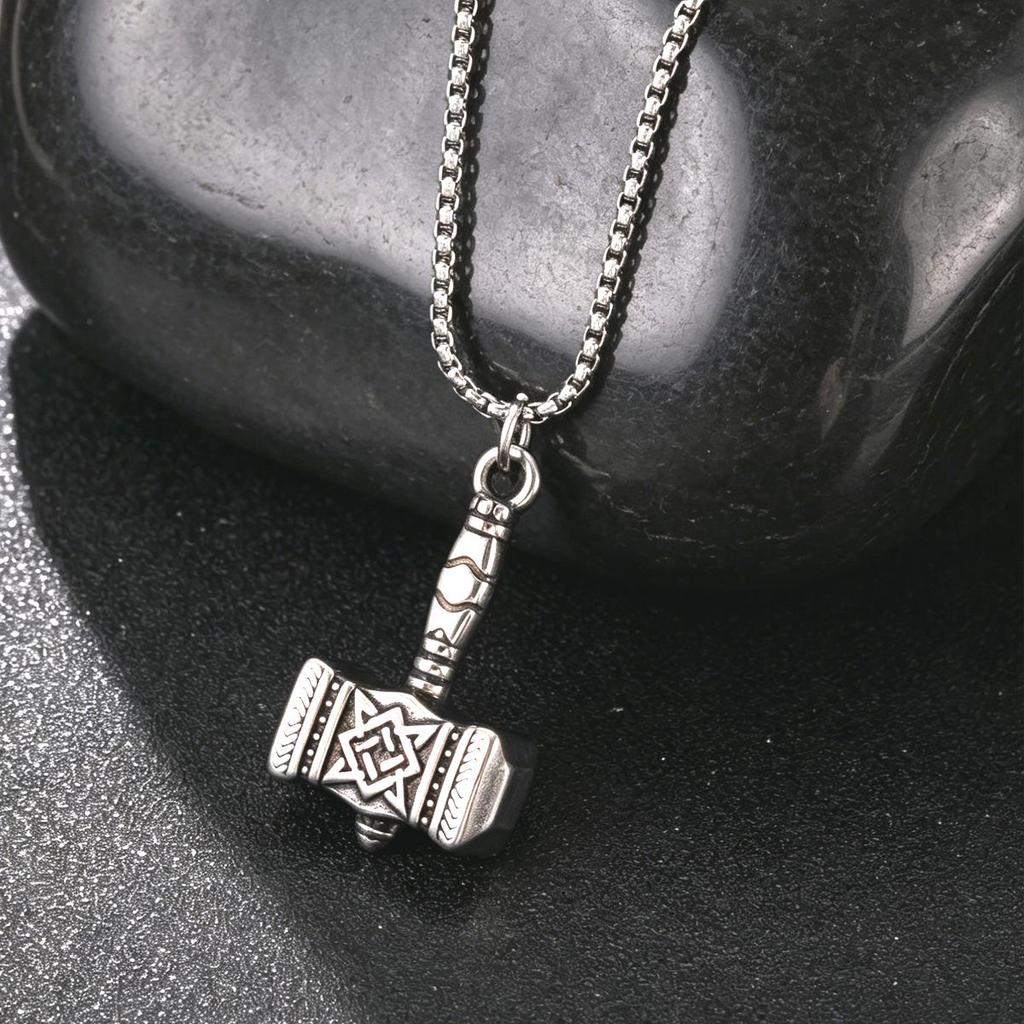 Viking War Hammer Men's Sweater Chain: European & American Style Stainless Steel Necklace