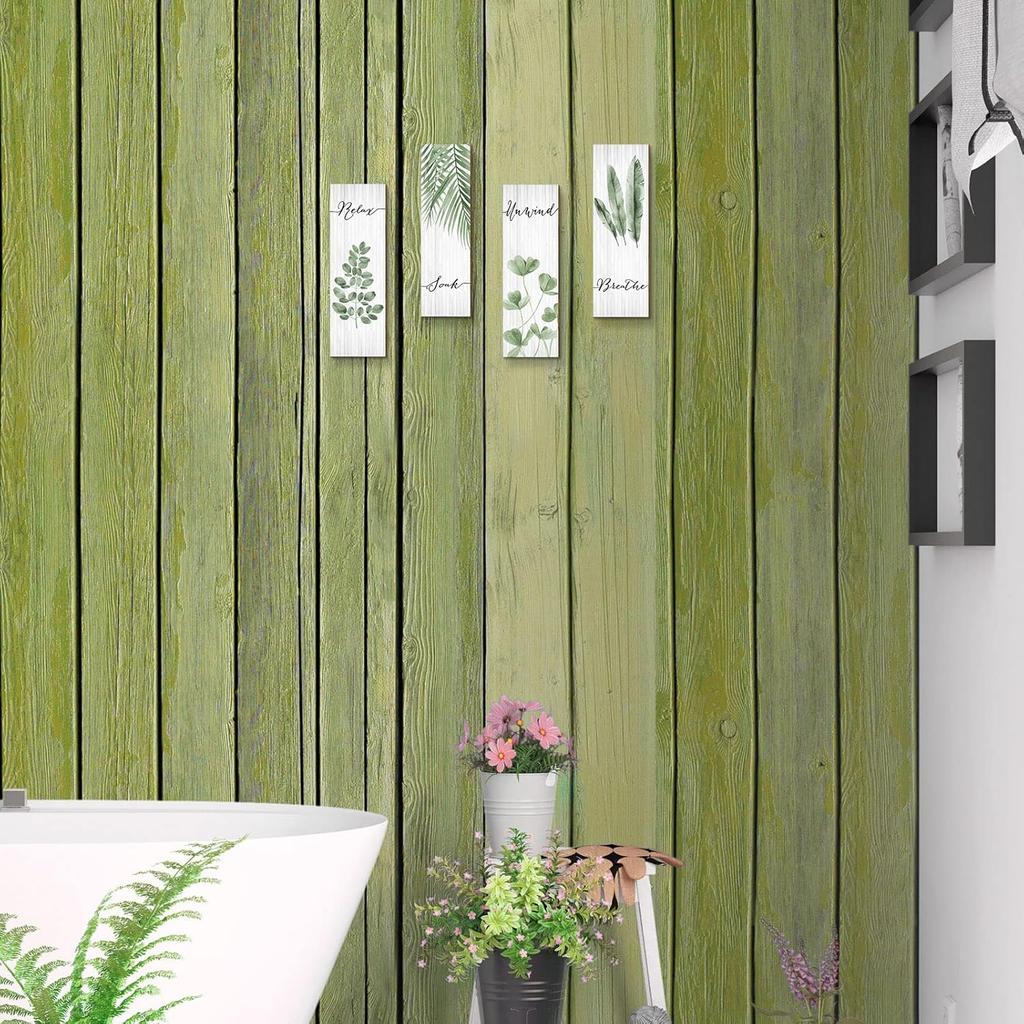 Yookeer Bathroom Wall Decor 4 Pieces Relax Soak Unwind Breathe with Boho Leaf Art Print Minimalist Sign Botanical Wooden Hanging Wall Art Decor for