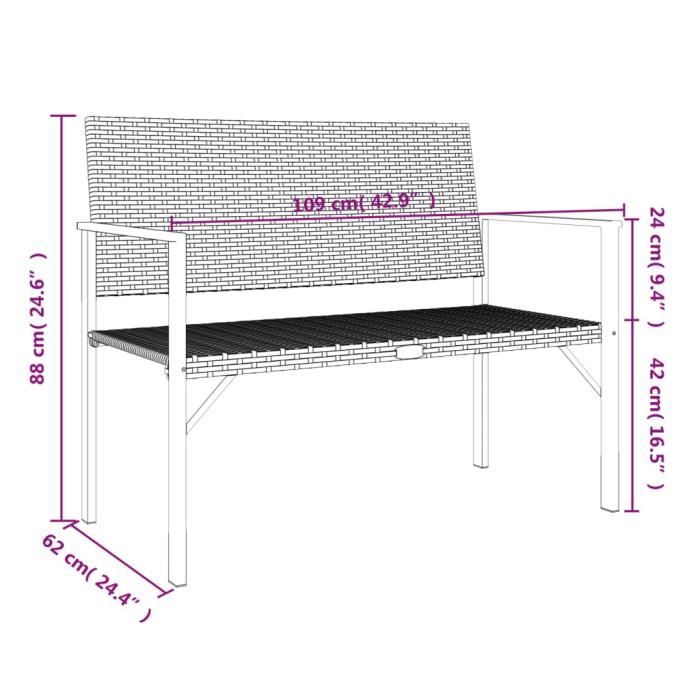VidaXL Banc de jardin à 2 places gris résine tressée 364122
