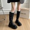 [Xu Jiaqi] Autumn and Winter Thick-soled Thick-heeled Pleated Medium-high Elastic Stacking Boots Women's Boots