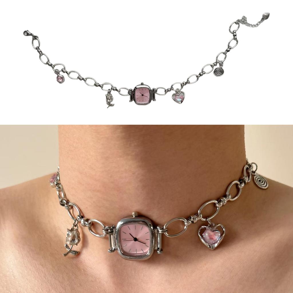 Artistic Heavy Duty Unisex Watch Pendant Necklace Alloy Construction Clavicle Chain Vintage Style Neckwear Jewelry
