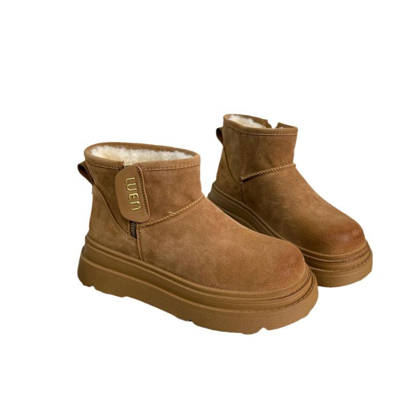 Snow boots cotton shoes winter new leather velvet thickened thick-soled non-slip snow women's boots short boots