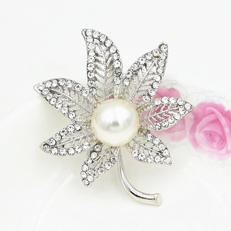 Exquisite Rhinestone Pearl Leaf Brooch for Women - Elegant Accessory for Shirts and Dresses