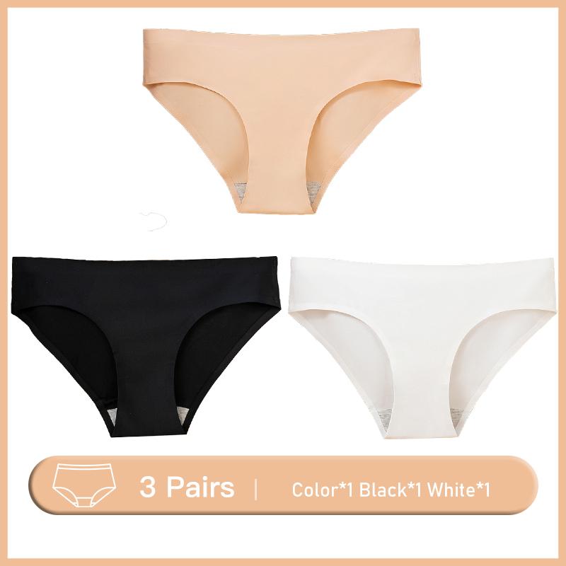 

3 шт./лот M-3XL размера плюс, однотонные бесшовные трусики, женские прозрачные мягкие трусы с низкой талией, женское нижнее белье 3XL