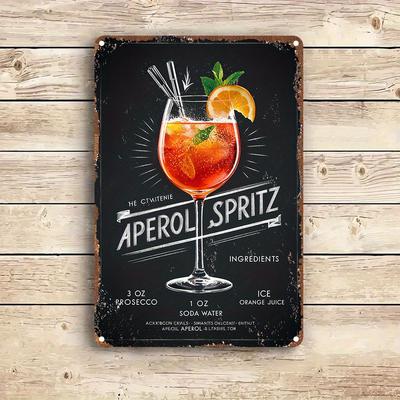 Vintage Aluminum Wall Art Sign - Retro Aperol Spritz Recipe Poster,  Perfect for Home Decor, Bars, Cafes,  Kitchen Art Piece