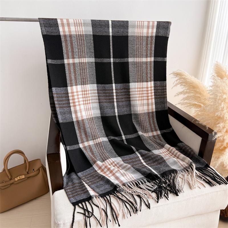 Cross-Border Imitation Cashmere Literary Plaid Warm Shawl Scarf Autumn And Winter Fashion Atmosphere Versatile Fringed Scarf