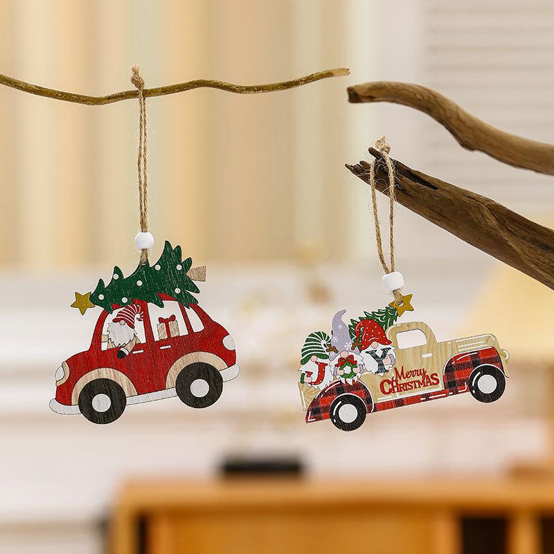 Christmas Twine Wooden Car Pendant No Face Deep Forest Old Man Pendant Set Christmas Tree Pendant