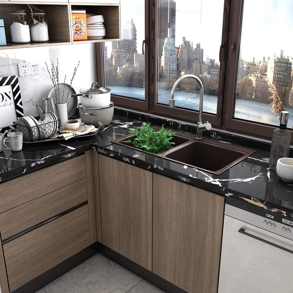 TOTIO Márvány Utánzat Vágó Márvány 40cm x Lehúzható Márvány Fali Papír Matrica Dekorációs DIY Falhoz Matt Márvány Hatású Lap, Fekete, Lap, Lap,