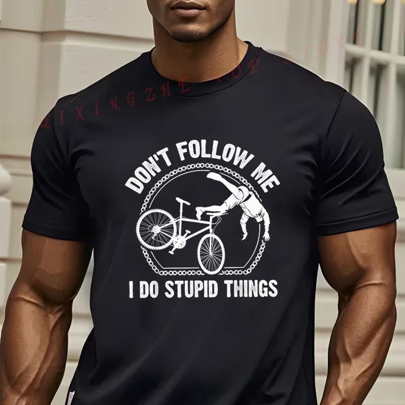 Funny Cycling TShirt Dont Follow Me Mountain Bike Accident Pattern Casual Short Sleeve Tees S