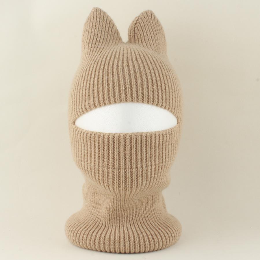 New Cartoon Winter Cat Ear Balaclava Neck Warmer Cute Knitted Hat with Detachable Face Cover for Boys Girls Warm Ear Protection