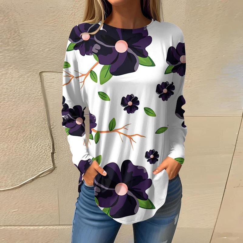 Women's Loose Round Neck Floral Print Long Sleeve T-Shirt Top 3d T-Shirts Women’s