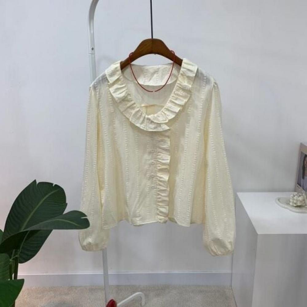 C S In The Room mInky Frill V neCk Embroidery Long SleeVe blouSe 3Color C
