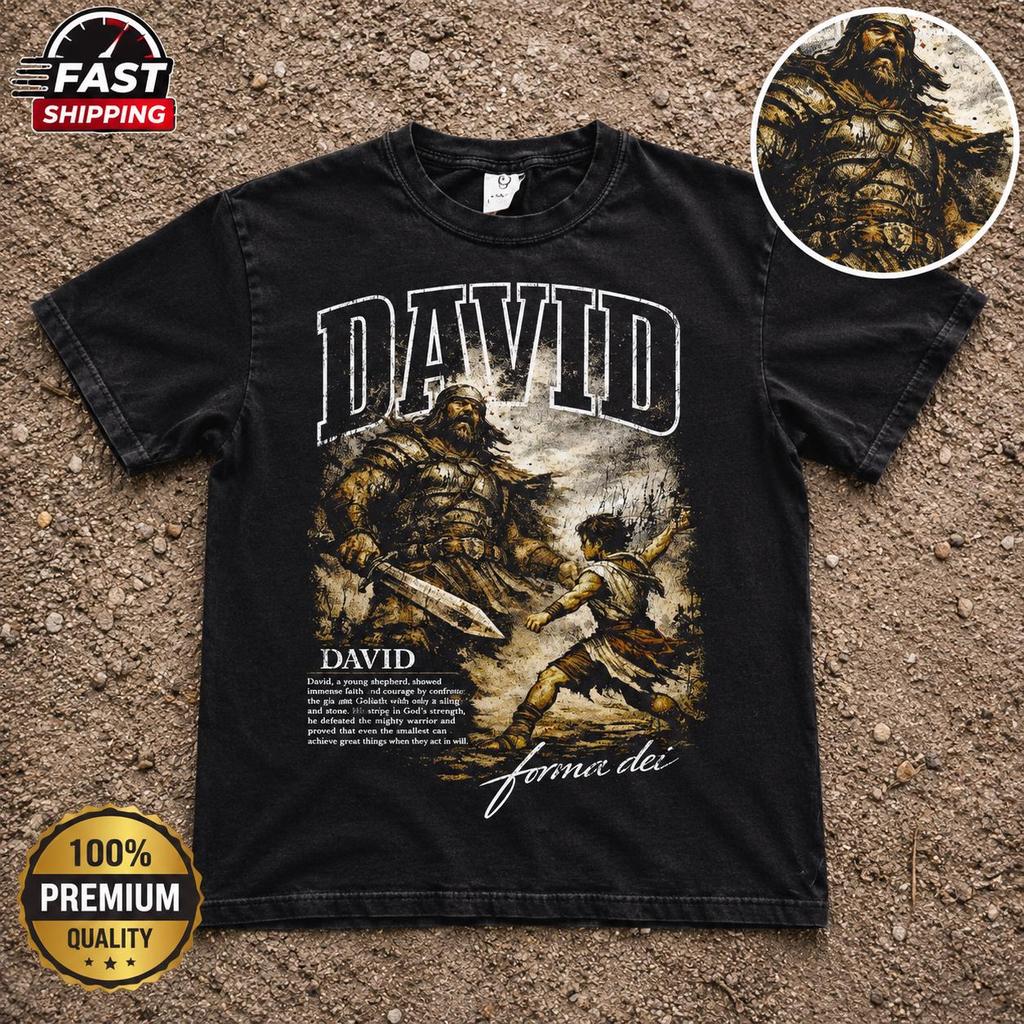 Vintage David und Goliath Shirt, Christliches Comfort Colors® T-Shirt, Retro 90er Bibel Grafik T-Shirt, Biblisches Glaubensgeschenk für Männer