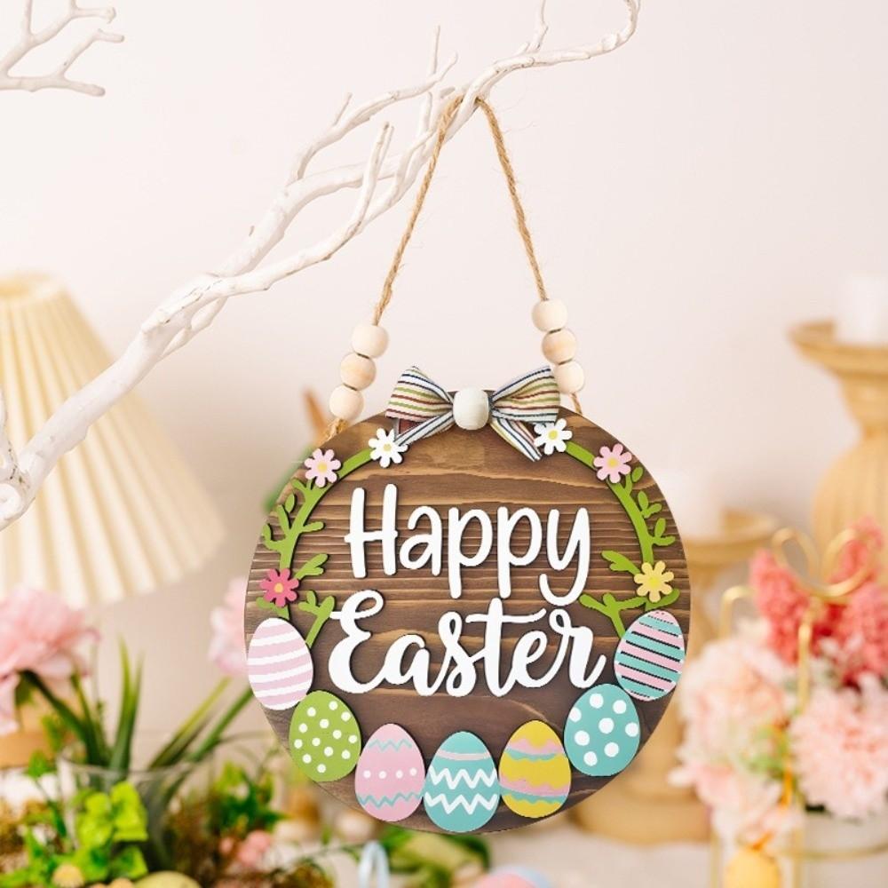 Round Hanging Decoration Wooden Craft Ornament New Hanging Sign  Easter