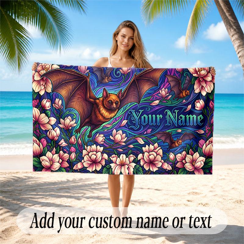 Rose Floral Theme Beach Towel Personalized Custom Name & Text Soft Quick Dry Beach Towel for Swimming Travel