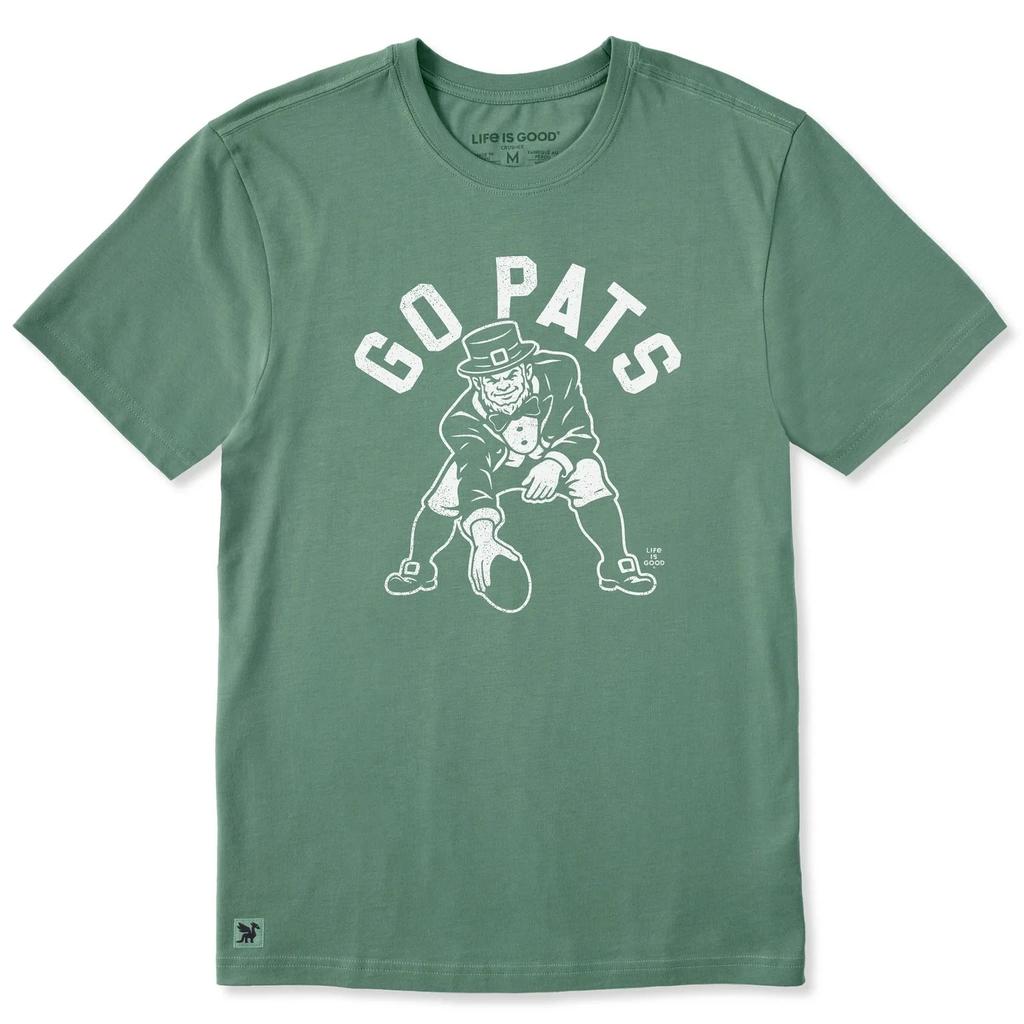 Life Is Good Men's Go Pats Leprechaun Short Sleeve Crusher Tee, Granite Green