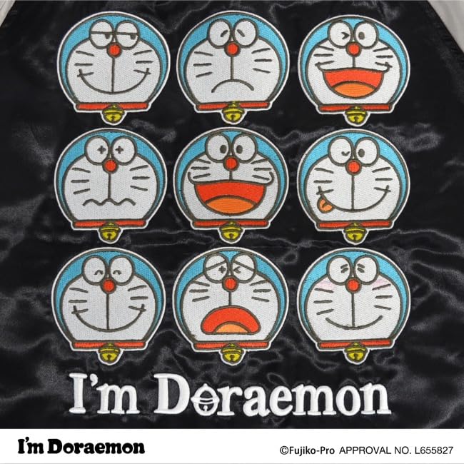 [Yoshida Yu] Men's Sukajan Jacket with Embroidered Logo "I'm Doraemon" (Black, Size LL)