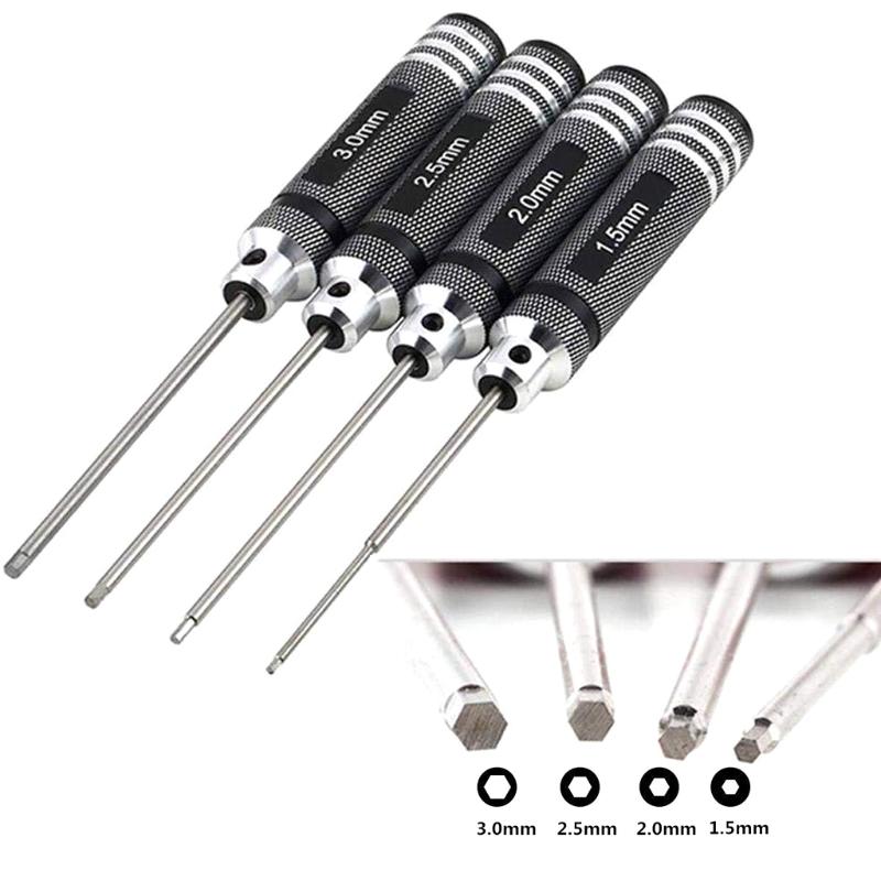 4Pcs/Set Allen Hex Screwdrivers H1.5mm/2.0mm/2.5mm/3.0mm Hexagon Screwdriver for Model Aircraft DIY Hand Tools