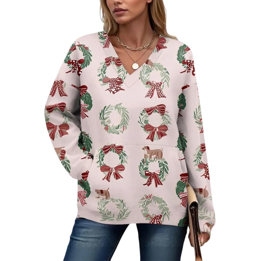 Women's Casual And Fashionable Christmas Print Long-Sleeved Top