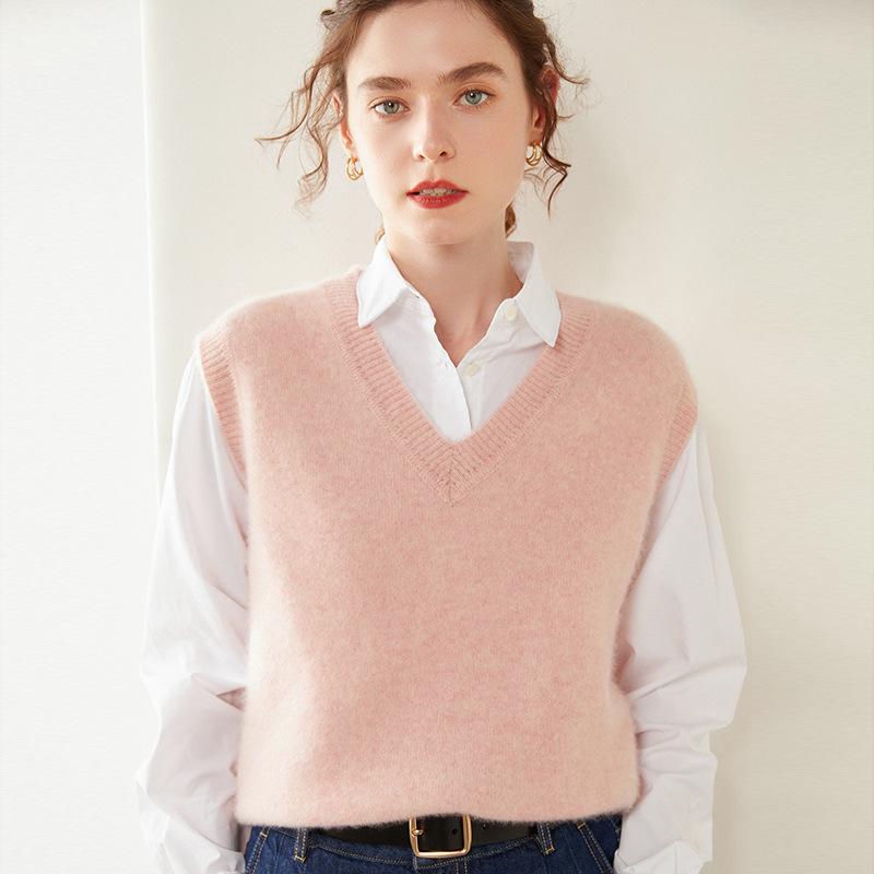 Women's Cashmere V-Neck Sleeveless Vest & Shawl Knit Sweater - Autumn/Winter Collection