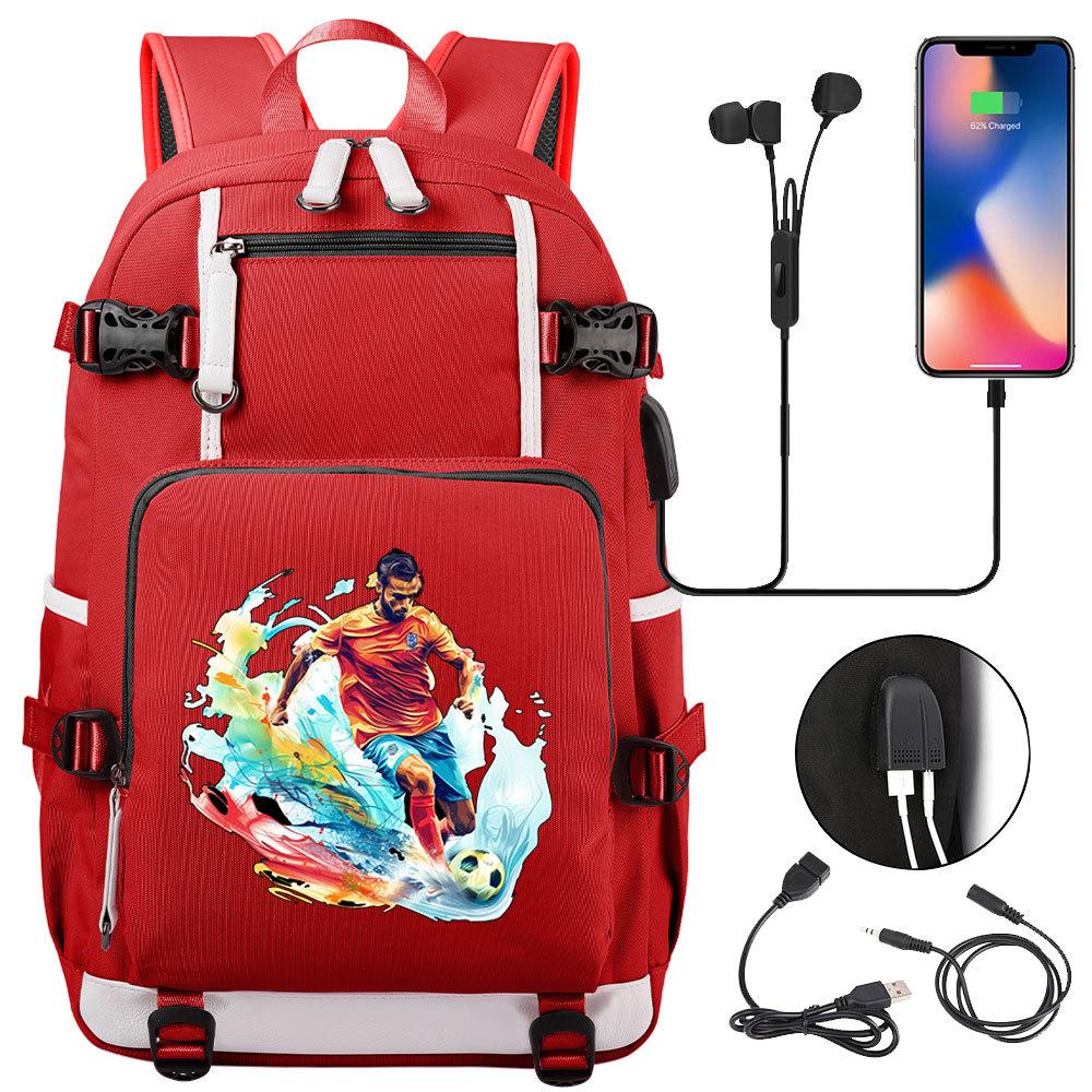 USB Headphone Backpack for Teens Students Boys Girls Leisure Travel Dual Shoulder Bags Soccer Hot Selling Waterproof Large Capacity