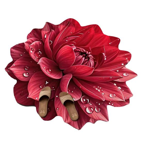 Flower Floor Rug Non-Slip Absorbent Bathroom Mat Decorative 3D Realistic Pattern Floral Mat
