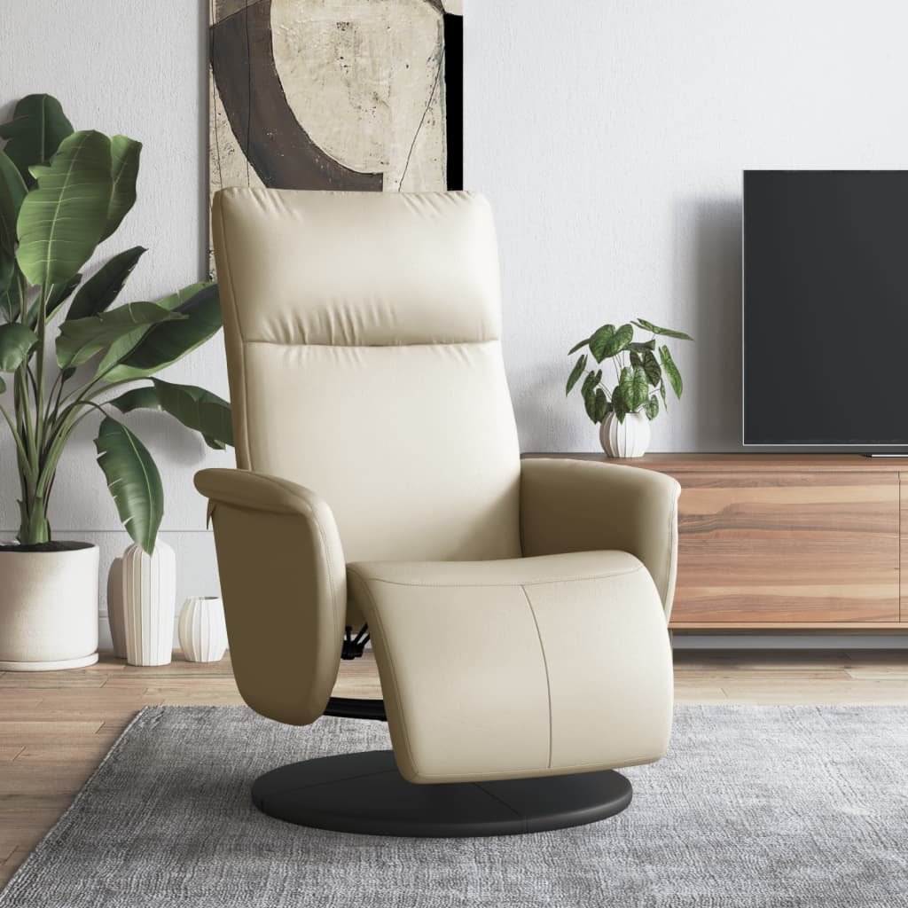 Recliner with Footrest Cream Faux Leather