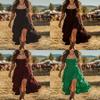 Vestido de Verano Estilo Bohemio con Dobladillo Fruncido y Falda Irregular para Salidas Casuales