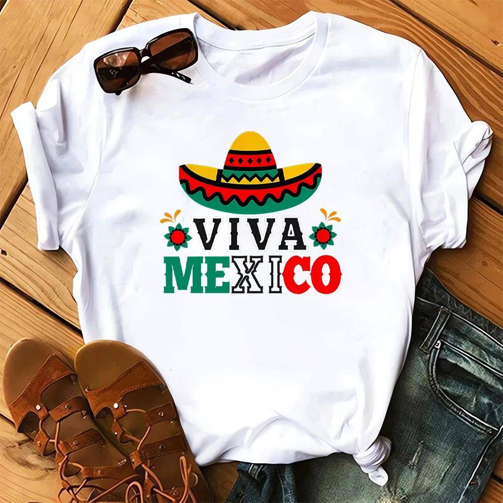 Mexican Printed Women'sT-Shirt Short Sleeved Casual Top Fashion Street Original Style Tops Y2k Round Neck Clothing