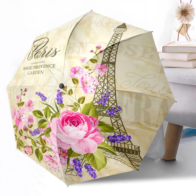 Eiffel Tower Pattern Automatic Umbrella Compact 8-Rib Design Lightweight All-Season Travel Outdoor Accessory Perfect Gift for Women Men