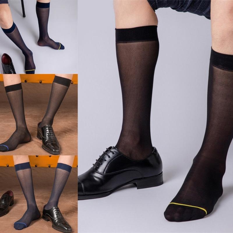 Men's Ultra Thin Nylon Dress Socks Soft See Through Breathable Calf Length Socks Long Stockings for Business Formal Wear