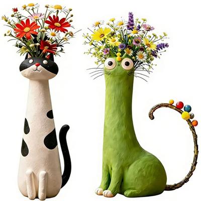 2pcs Cute Cat Shaped Flower Vase for Desk Shelf Decor Gardening Gift Home Decor
