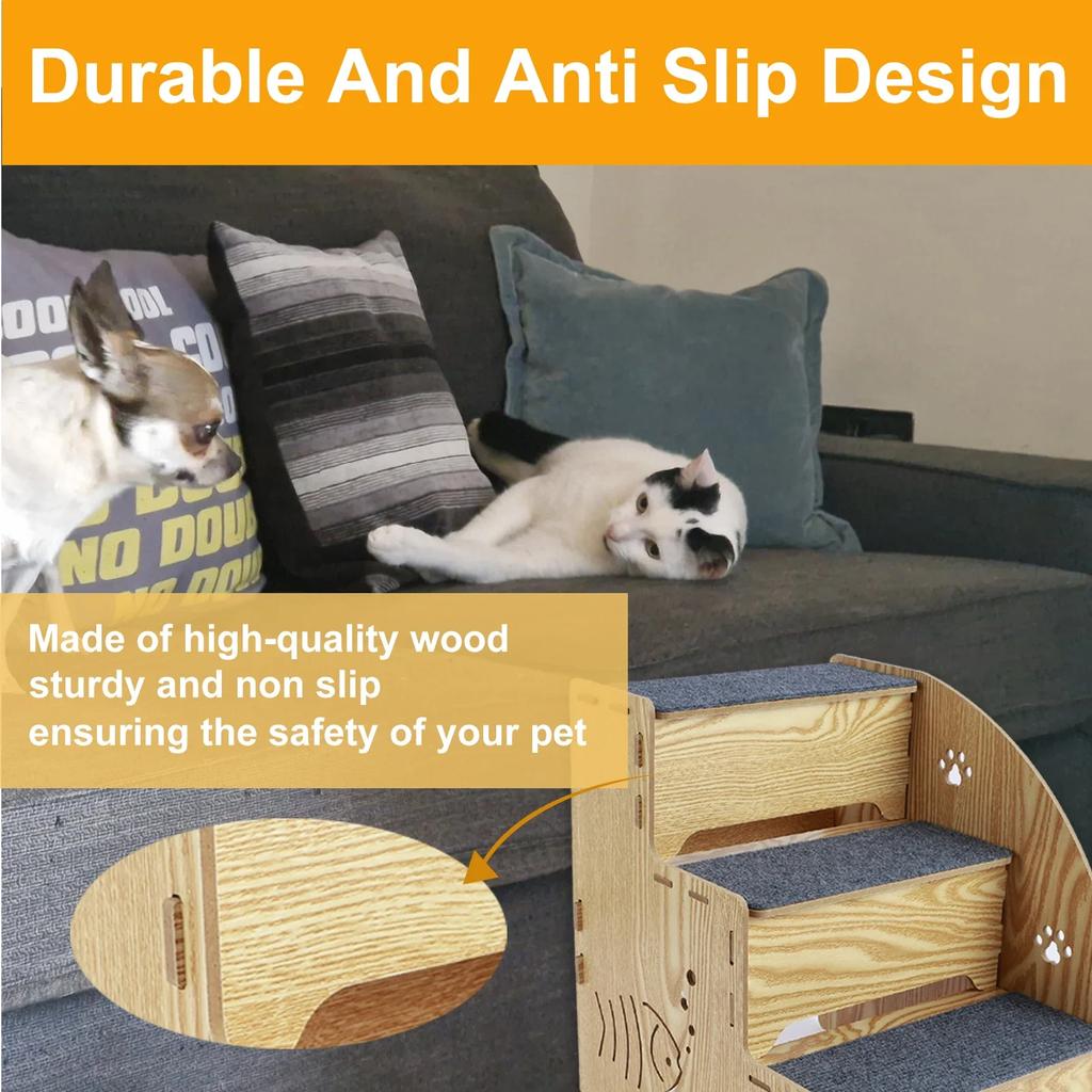 3-Tiers Dog Stairs Wood Non-Slip Pet Ramp Stairs Removable Dog Cat Training Stairs for Home Dogs Sofa Low Bed Pet Supplies NEW