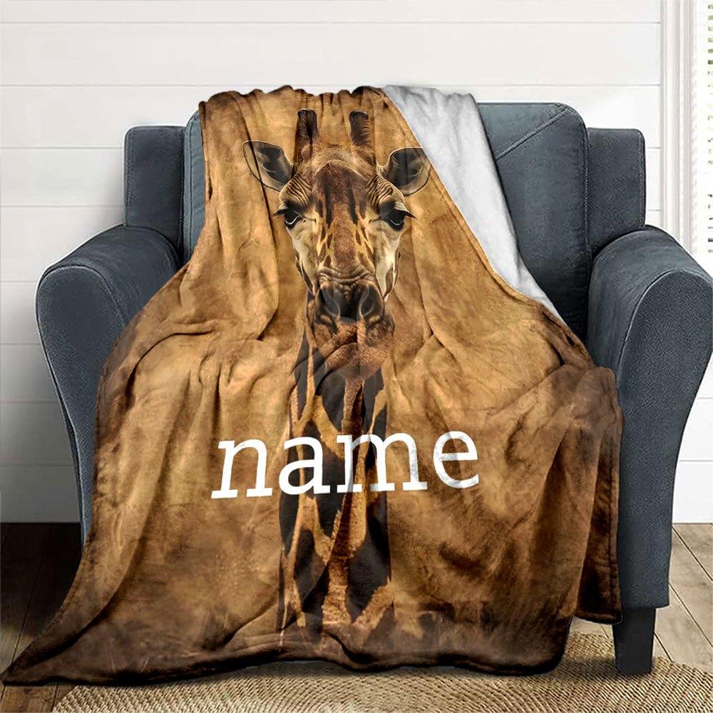 Giraffe Portrait With Earthy Texture Gift Personalized Blanket Personalized Name Durable Comfort Versatile For Sofa Couch Office Bed Picnics Four
